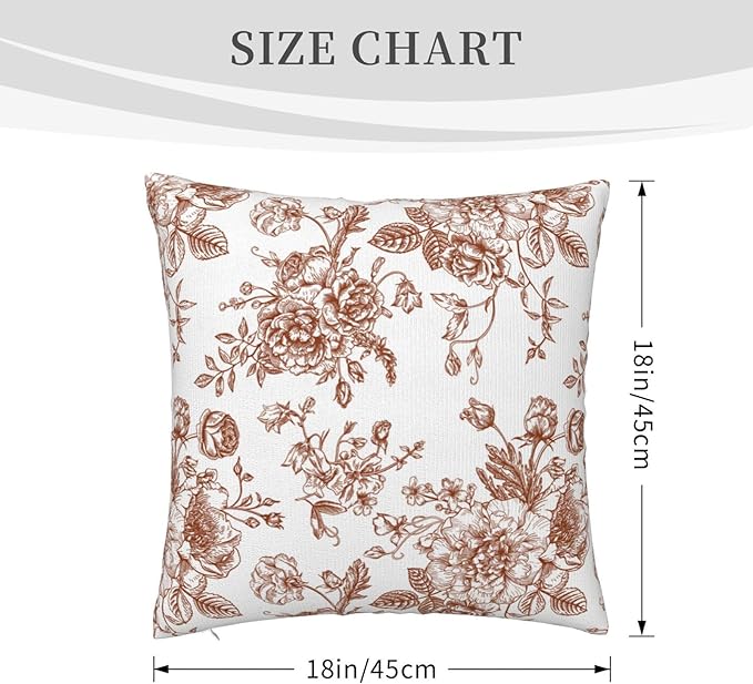 Chinoiserie Brown and White Pillow Covers 18x18 Set of 2, Vintage Rustic Flower Floral Throw Pillow Covers Outdoor Decorative Pillow Case for Couch Bed Sofa Cushion Home Decor