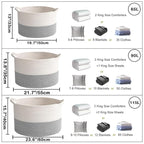 90L Large Blanket Basket,21.7"L x 21.7"W x 13.8"H Rope Woven Baskets with Handles, Toys Storage Bins,Laundry Basket Perfect for Living Room, Nursery,Bedroom,Home Organization,White&Grey