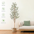 Kazeila Artificial Olive Tree 7FT Tall Faux Silk Plant for Home Office Decor Indoor Fake Potted Tree with Wood Branches and Fruits