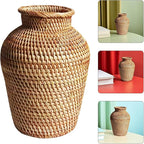 Wicker Flower Basket Vase Rustic Rattan Plant Holder Basket Woven Straw Dried Flower Vase Country Style Decorative French Tall Floor for Bathroom Bedroom Living Room