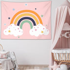 LB Classroom Boho Tapestry Rainbow Room Decor for Girls- Cute Stars White Cloud Pink Tapestries Wall Hanging for Nursery Kids Bedroom Living Room Dorm Party Wall Decor, 60x40 inches