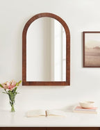 Kate and Laurel Rahfy Boho Arched Rattan Mirror; 20 x 30; Brown; Decorative Arch Wall Mirror with Authentic Rattan Frame for Vanity Bathroom Mirror