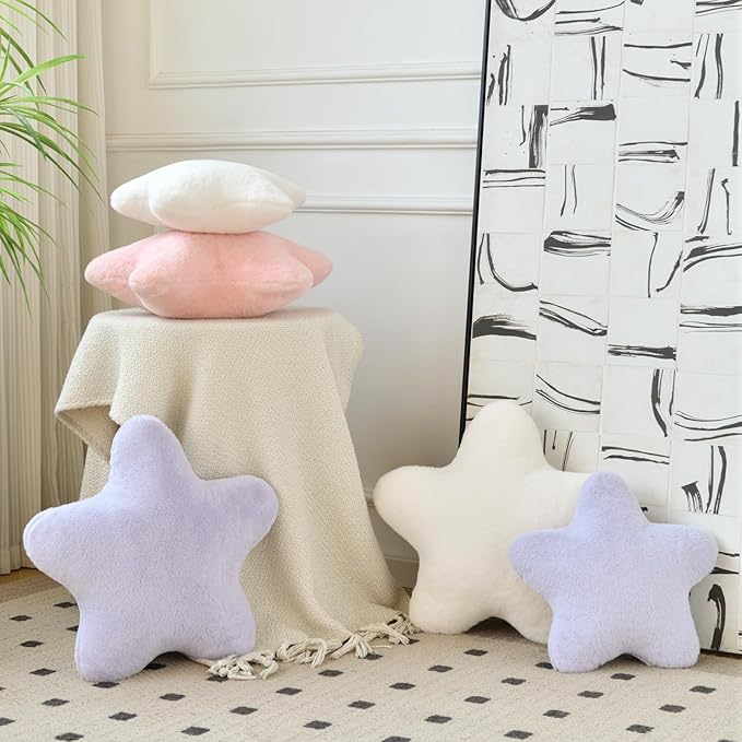 Xiashrk Star Pillow, Decorative Throw Pillows for Bed Couch, 19.6" Star Shaped Pillow Plush Floor Cushions Room Decor Pillow with Soft Faux Rabbit Fur for Sofa Bedroom Living Room