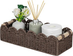 CubesLand Paper Rope Scalloped Edge Shelves Storage Basket, Woven Toilet Paper Baskets for Over Toilet Storage Shelf, Ending Table, Floating Shelves Organizing or Home Décor, with Wood Handle, Brown