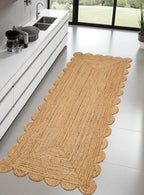 MDS 1 PC Handwoven Braided Jute Area Rug 2ft x 8ft Rectangle Scalloped Edge, 100% Natural Jute Rustic Farmhouse Reversible Accent Rug for Bedroom Living Room Hallway Entryway Office Kitchen (2' x 8')