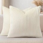 Simmore Decorative Spring Euro Sham Throw Pillow Covers 26x26 Set of 2, Soft Natural Plush Flannel Double-Sided Fluffy Couch Pillow Covers for Sofa Living Room, Cream White