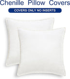 CaliTime Throw Pillow Covers Decorative 26 X 26 Inches Pack of 2 Cotton Thread Stitching Edges Solid Dyed Soft Chenille Cushion Cases for Couch Sofa Bed Living Room Farmhouse True White