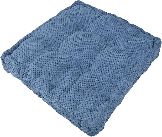 ChezMax Floor Pillow & Cushion, Large Meditation Chair Cushions, Thick Square Seat Pad, Soft Velvet Tufted Seating Pouf for Indoor/Outdoor Yoga Bench Rocking Chair Room Tatami Sofa, Navy Blue 18"x18"