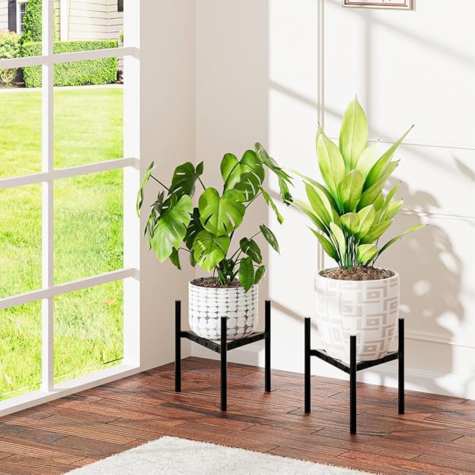 Plant Stand Indoor Adjustable Pot Holders, Metal Plant Stand Outdoor, Anti-Rust Black Metal Plant Holder for Outdoor Corner and Indoor clearance ,Fits 8"-12" Pots, 9.5" Height, 2 Pack