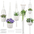 Macrame Plant Hangers 5Pack, Handmade Cotton Rope Hanging Planters for Indoor Plants w/ 5 Set Hooks Hanging Plant Holders Plant Hanger Indoor for Boho Home Decor (White, Planter Pot Not Included)
