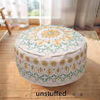 MOCOFO Round Bohemian Ottoman Pouf Cover, 18 Inch, Cotton Blend, Church Window Print, Living Room Storage Footrest, Cover Only (Light Tie-dye Cyan)