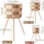 Boho Rattan Plant Stand Set of 3 – Handwoven Wicker Mid-Century Modern Floor Planter Stand for Indoor Plants, Large Farmhouse Decor, Sturdy Wood & Rope Design, Housewarming Gift