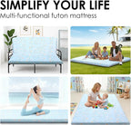 Japanese Floor Mattress, 3.5" Thicken Floral Pattern Portable Futon Mattress, 100% High-Density Foam Tatami Mat Sleeping Pad for Camping Guest Room Dormitory RV, Light Blue, Twin