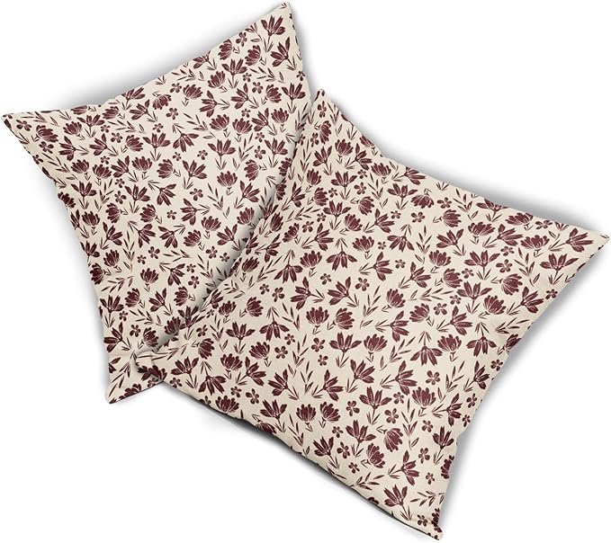 Burgundy Floral Pillow Covers 24x24 Set of 2 Vintage Rustic Old Style Cute Small Flower Burgundy Red Cream Print Decorative Outdoor Pillowcases Farmhouse Throw Cushion Case Decor for Couch Sofa Bed