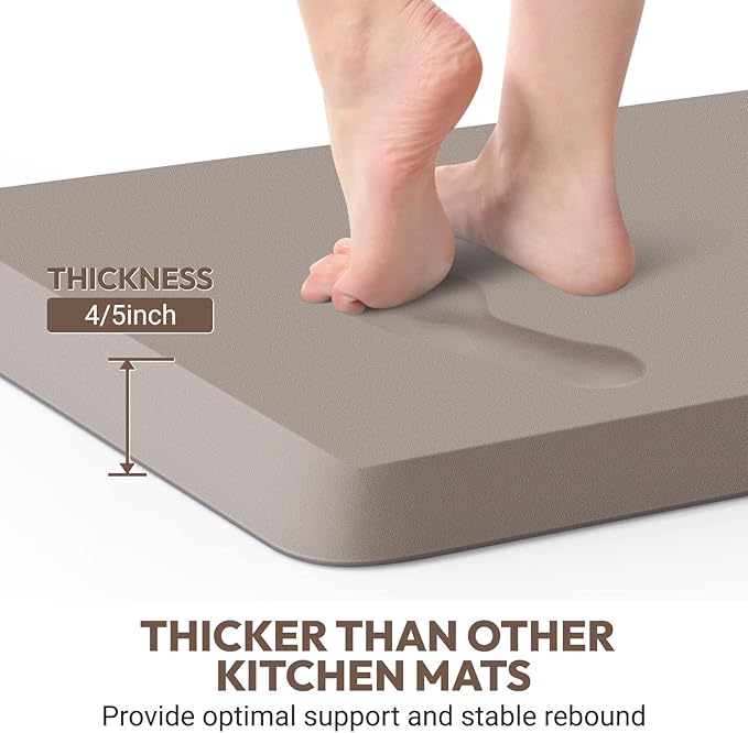 4/5 Inch Thick Kitchen Mat - Cushioned Anti Fatigue Mats for Kitchen Floor - Easy to Clean, Waterproof, Non-Slip Kitchen Rug for Sink, Office, Kitchen (17''x28'' Brown)