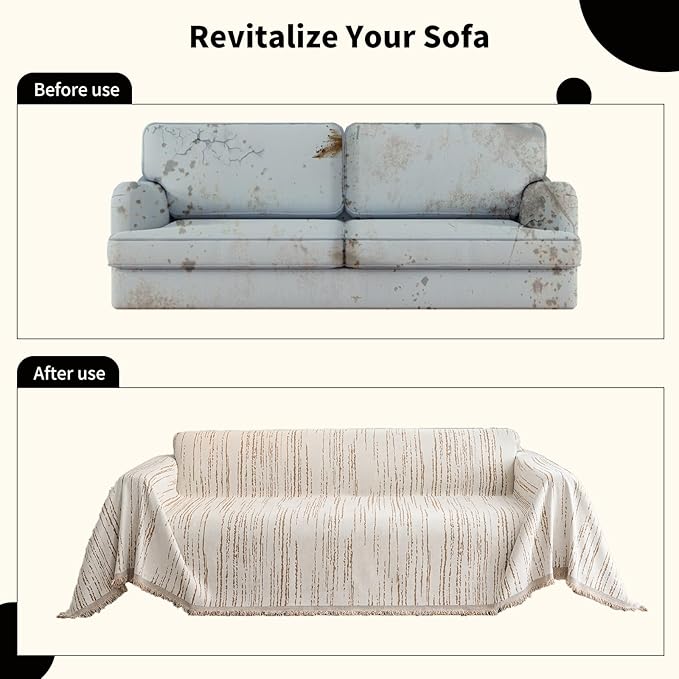 Chenille Couch Cover Pet Friendly, Sofa Cover Washable, Reversible Sofa Slipcover for Sectional Sofa, Loveseat, 2 or 3 Cushion Couch, Corner Sofa, Futon Cover (71" X 134", Khaki)