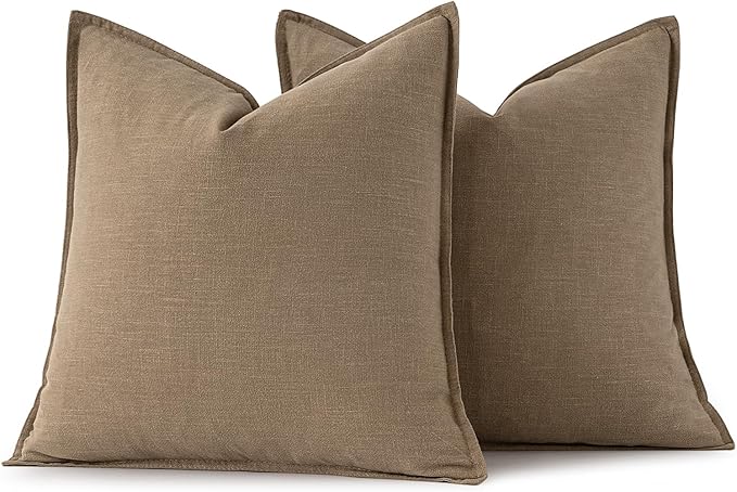 MIULEE Decorative Linen Euro Sham Pillow Covers 24x24 Khaki Boho Farmhouse Neutral Winter Couch Throw Pillows for Bed Pack of 2 Accent Modern Pillowcase Sofa Livingroom Home Decor