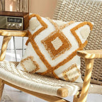Merrycolor Boho Throw Pillow Covers 18x18 Orange Woven Tufted Decorative Pillow Covers Modern Accent Bohemian Square Pillow Cases for Couch Sofa Bedroom Living Room (No Pillow Insert,1Pcs)