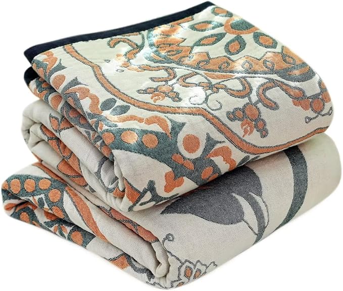 Boho Throw Blanket for Bed 100% Cotton Ultra Soft Rustic Quilt Floral Farmhouse Decor Bed Spring Blanket,80"x90" All Season Rustic Throw for Sofa Couch Chair