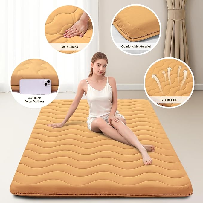 Japanese Floor Mattress, 100% High Density Comfortable Foam, 4" Thicken Foldable Mattress Tatami Mat Sleeping Pad, Ideal for Comfort and Support, Kids Floor Lounger Pillow Bed Sofa, Coffee, Twin