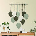 MIPON Macrame Wall Hanging Leaves Decor,Boho Handmade Woven Leaf Tassels Tapestry Gift Ideas for Nursery, Bedroom, Living Room, 15.7 X 28 Inch(Green)