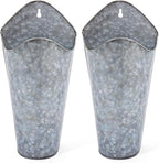 Mkono Galvanized Metal Wall Planter Farmhouse Wall Vase for Artificial Plants Flowers, Rustic Hanging Fake Flowers Holder Country Home Bedroom Living Room Decor Set of 2, Silver, Small