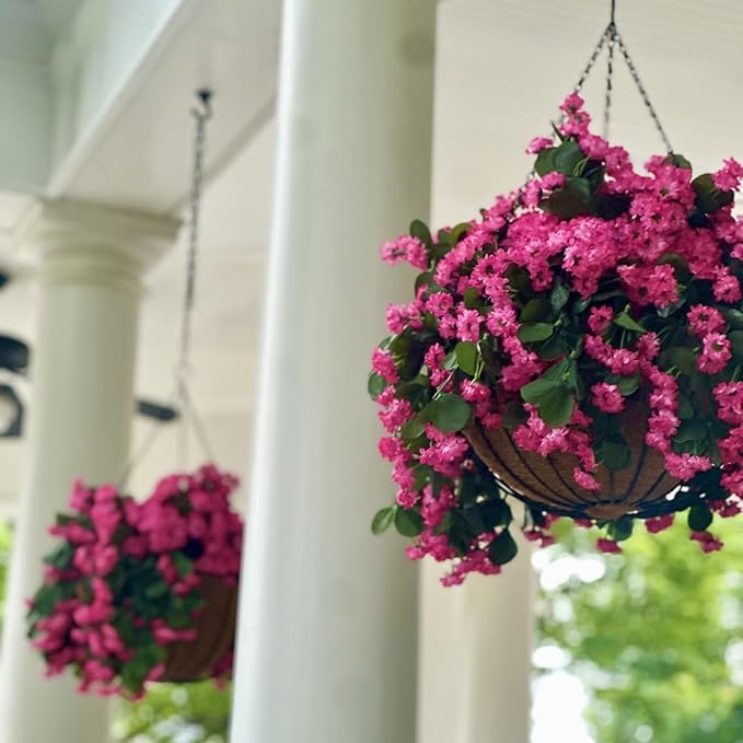 Hanging Baskets Artificial Flowers for Outdoor Interior Decor, Artificial Daisies Flowers Shrubs Plants with Baskets for Home Porch Garden Patio Patio Spring Summer Decor(Pink)