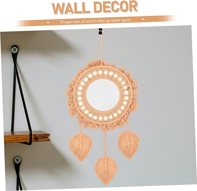 FRCOLOR Boho Woven Tapestry Mirror Rustic Rope Wall Mirror for Bedroom Entryway Living Room and Bathroom Decor Decoration with Excellent Clarity and Durability
