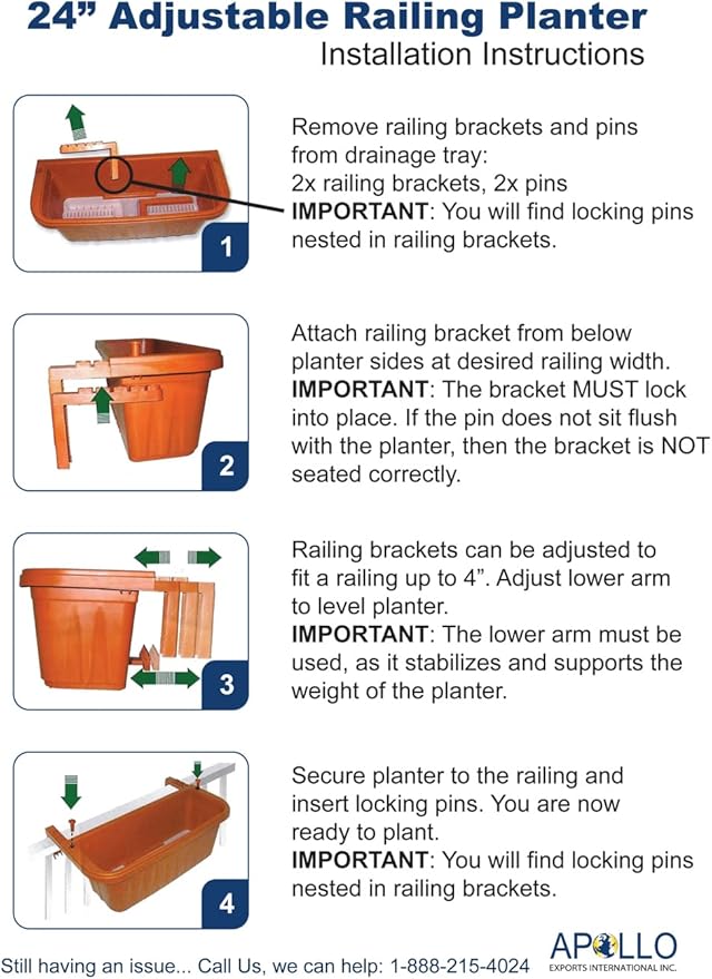 Apollo Exports International AP-30312 24" Adjustable Railing Planter, Ratan Look, White