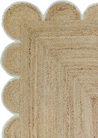 Weaving Cottage Scalloped Natural Jute Area Rug | Beige & White, 2X3 FT Handwoven Jute Doormat | Eco-Friendly, Durable, and Stylish | Perfect for Living Room, Bedroom, and Entryway