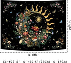 Racunbula Floral Plants Tapestry Sun and Moon Tapestry Retro Botanical Flowers Butterfly Tapestries Black Starry Sky Wall Decor Vintage Boho Aesthetic Tapestries Wall Hanging for Bedroom