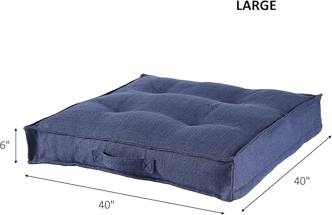 Square Tufted Floor Pillow with Removable Cover, Cobalt, Large (40")