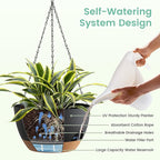 4 Pack 8 Inch Self Watering Hanging Planters for Indoor Outdoor Plants，Hanging Pots for Plants with Drainage Removable Tray, Hanging Baskets Flower Pots for Pothos Spider Garden Black with Brown