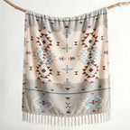 CASAAGUSTO Boho Throw Blanket - Green and Beige Decorative Blankets with Tassel, Printed Flannel Bohemian Blanket for Chair, Bed, Sofa, Couch(50 * 60, Green and Beige)