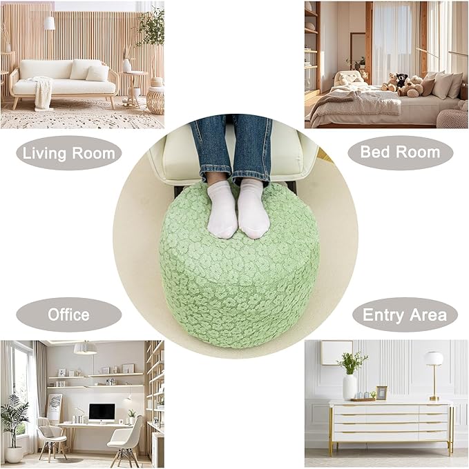 Ottoman Foot Rest Stuffed Round Boho Floor Poof Seating Armchair Ottoman Foot Stool Floor Cushion Bean Bag Pouf 18x18x14 Inch Desert Sage Green