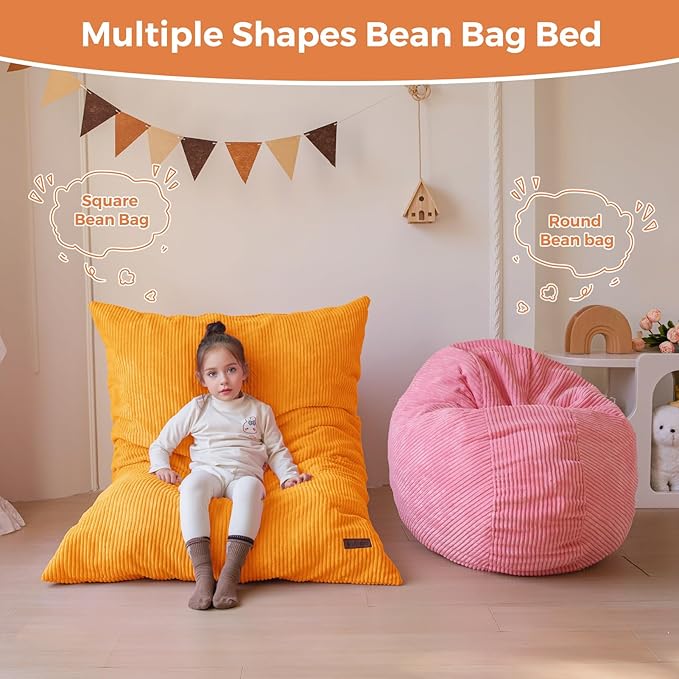 MAXYOYO 3 in 1 Kids Bean Bag Chair Bed, Convertible Chair Folds from Bean Bag to Lounger, Child Floor Sofa for Gaming, Reading, Floor Mattress with High-Density Foam Filling