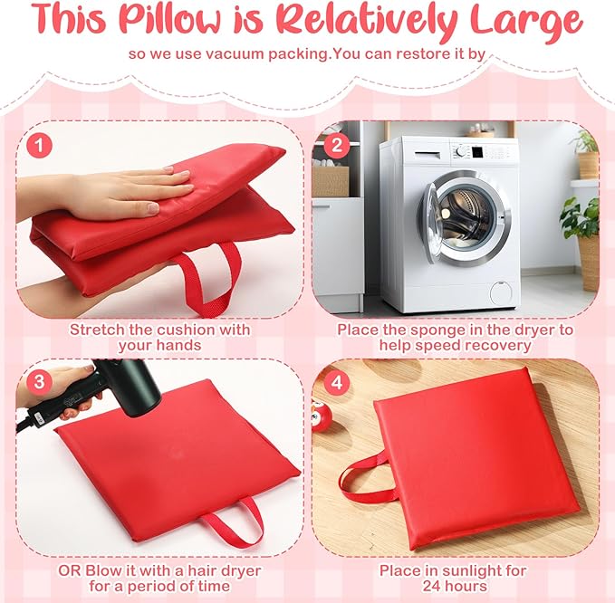 Suzile 12 Pcs 12'' Square Floor Cushions for Kids Classroom Flexible Floor Seating Elementary with Handles Classroom Carpet Cushions for Adults Toddlers Daycare Preschool School(Red)
