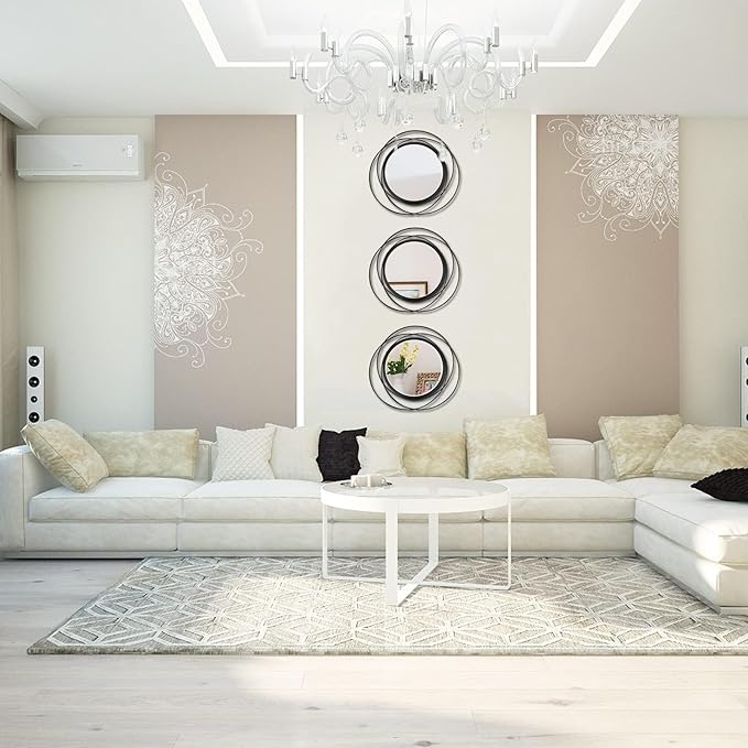 3 Set 13 inch Black Circle Mirrors Wall Decor Iron Frame Wire Mirror Metal Circular Mirror Home Decor Hanging Mirrors for Room/Bedroom/Bathroom/Entryway