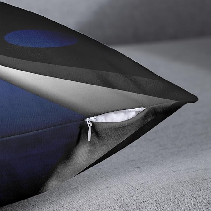 Emvency Set of 4 Dark Blue Throw Pillow Covers Modern Abstract Black Grey Stripes Gray White Acrylic Bold Decorative Pillow Cases Home Decor Square 18x18 Inches Pillowcases