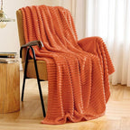 MIULEE Burnt Orange Fleece Throw Blanket for Couch 300GSM Super Soft Lightweight Plush Striped Throws, Warm Cozy Breathable Ribbed Blanket for Bed/Sofa, Twin Size 60"x80"