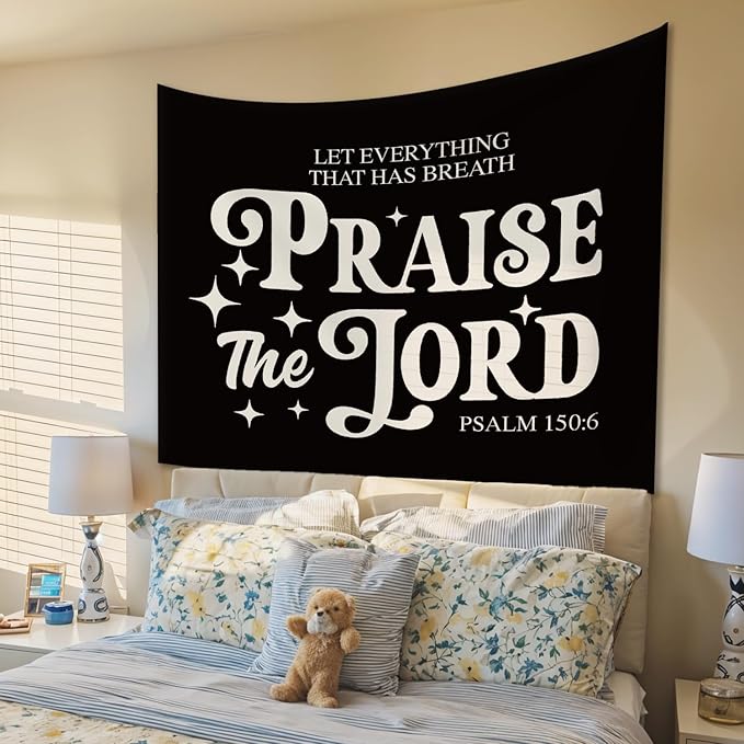 STHTTSW Vintage Christian Bible Wall Tapestry,“Let everything that has breath praise the Lord, Christian Gift for Women, Inspirational Wall Decor Tapestry for Bedroom, Living Room Dining Room Office