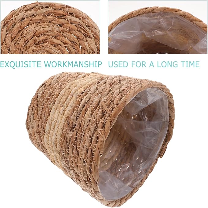 Wicker Planters for Indoor Plants Handwoven Seagrass Plant Basket with Liner Decorative Rattan Flower Pot 6X7 Inches