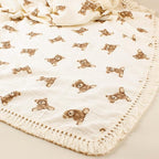 Little Jump Cotton Muslin Swaddle Blankets with Tassel, Boho Bohimia Muslin Baby Blanket Neutral with Fringe, Vintage Teddy Bear Nursery Decor Muslin Throw Blanket 47" x40" (Teddy Bears)