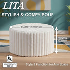 LITA Round Stuffed Pouf Ottoman, Corduroy Poufs with High-Density Foam Filling and Washable Cover, Furry and Fluffy Bean Bag Foot Stools Ottoman for Living Room, Bedroom, Office, Beige, Round