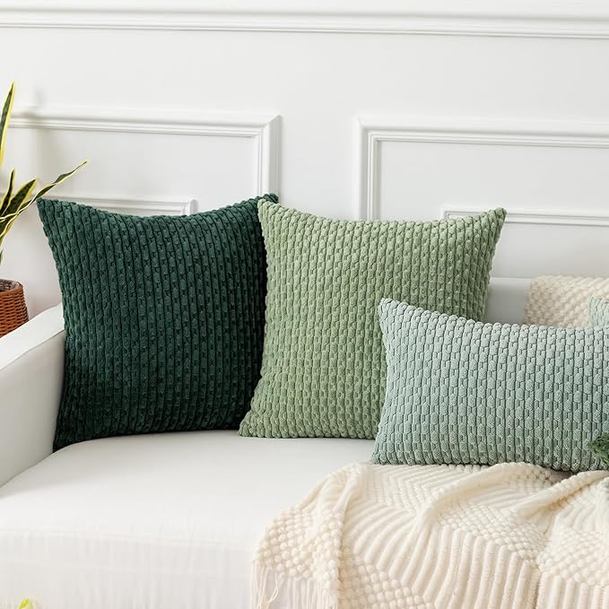 Kevin Textile 12x24 Inch Pillow Cover 1 Pack Boho Christmas Decorative Soft Striped Corduroy Lumbar Farmhouse Color Accent Rectangle Cushion Case for Living Room Couch Sofa Bed, Army Green
