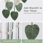 EaseMyKit Macrame Wall Hanging Leaves Tapestry, Boho Wall Decor Woven Feather Handmade Yarn Tassels Leaf Wall Art Decorations for Nursery, Bedroom, Office,Living Room,16x26 Inch(Green)