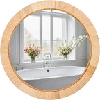 FUIN 20" Boho Round Rattan Mirror – Handwoven Wicker Wall Mirror for Nursery, Farmhouse & Coastal Décor