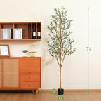 Kazeila Artificial Olive Tree 7FT Tall Faux Silk Plant for Home Office Decor Indoor Fake Potted Tree with Wood Branches and Fruits