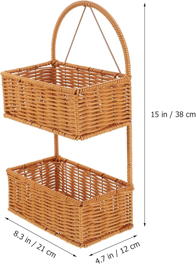 OUNONA Wall-Mounted Imitation Rattan Woven Basket 14.96X8.26X4.72In Hanging Storage Organizer for Kitchen Bathroom Fruits Vegetables Toiletries Space-Saving