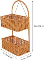 OUNONA Wall-Mounted Imitation Rattan Woven Basket 14.96X8.26X4.72In Hanging Storage Organizer for Kitchen Bathroom Fruits Vegetables Toiletries Space-Saving
